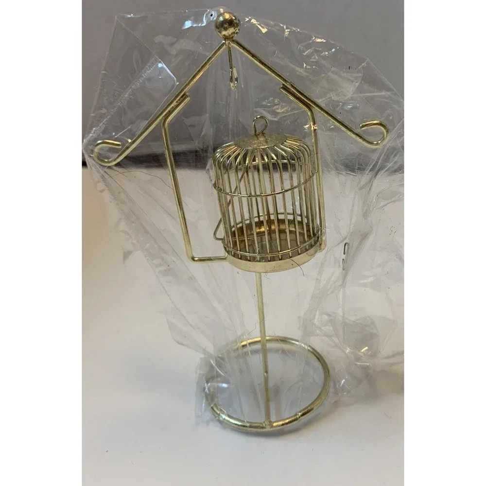 Vintage Dollhouse Gold Brass Standing Bird Cage Made In Taiwan -NEW